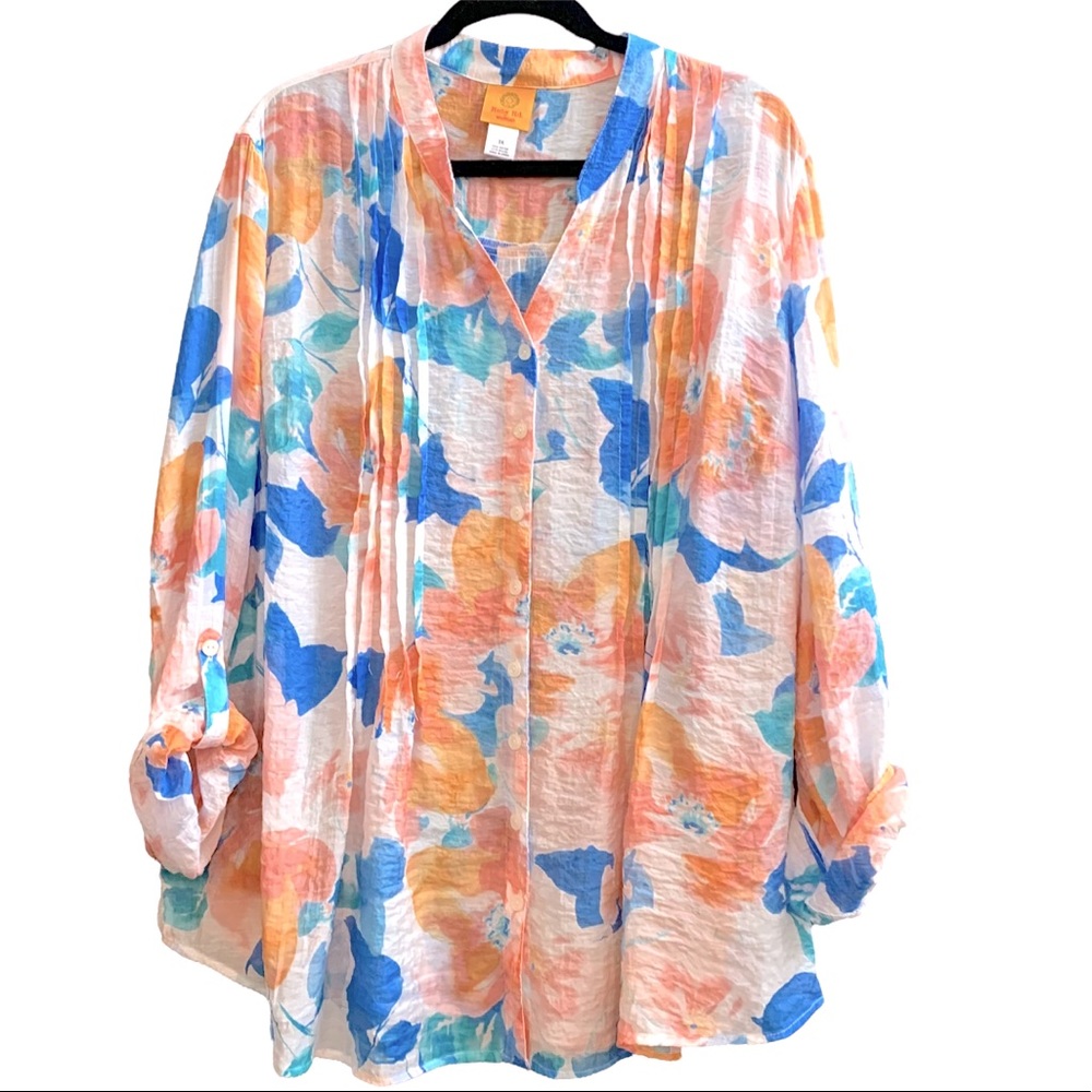 Ruby Rd button front floral print top Size 1X
